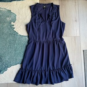 Navy Blue Ruffle Sleeveless Dress